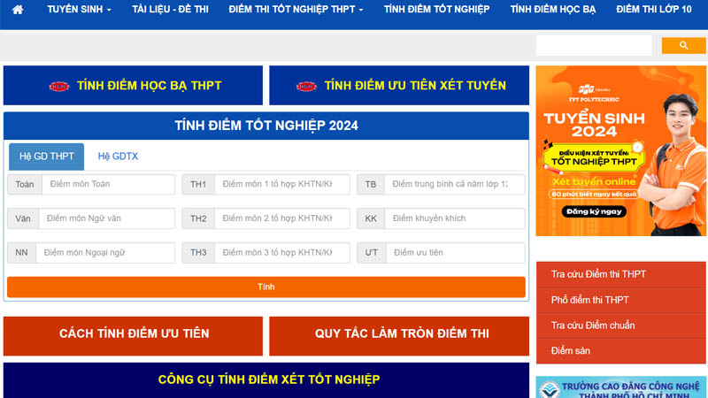 Trang web tính điểm thi tốt nghiệp THPT của Bộ Giáo dục và Đào tạo